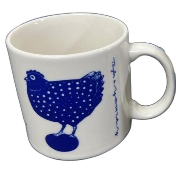 Vintage Le Poulet Mug signed Taylor and NG 1979, blue creamy white chicken cup - Picture 1 of 11